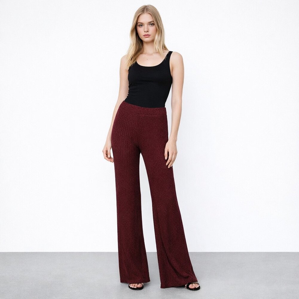 2/$30 ZARA Knit Wide Leg Pullon Palazzo Pants Elastic Waist Red Medium #5737